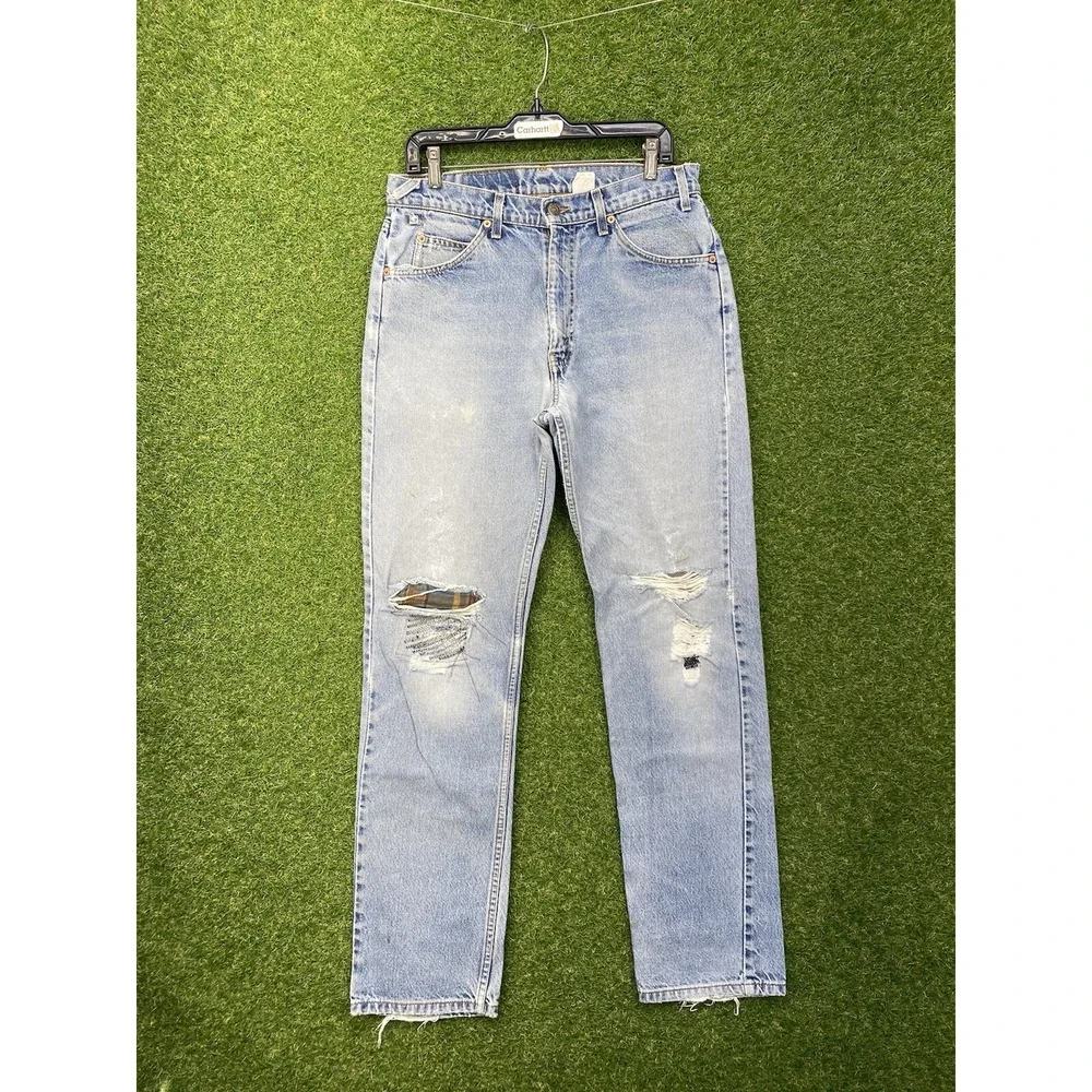 Vintage Levis 505 Jeans Mens 33x34 Orange Tab Repaired Regular Fit Straight Leg